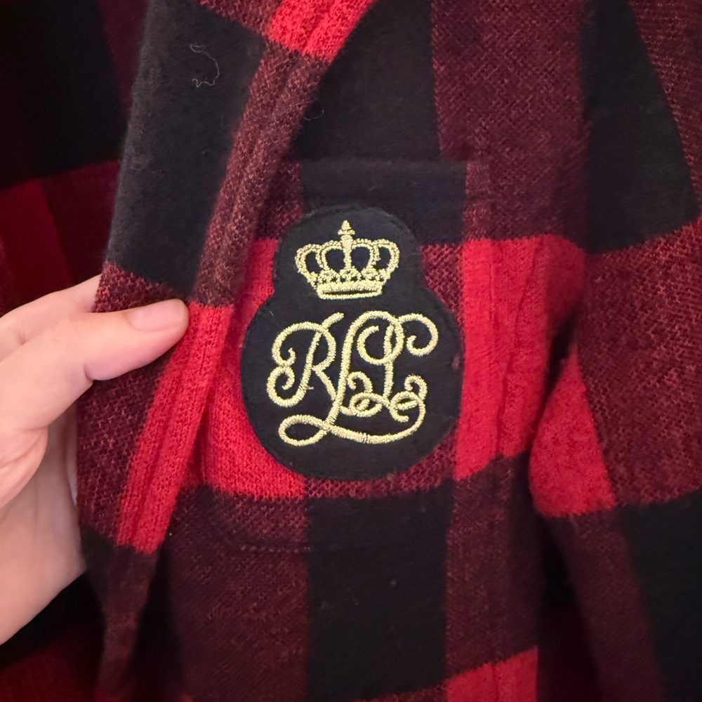 Women's Ralph Lauren Red and Black Plaid Knit Blazer - Picture 2 of 6